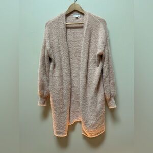 FREE (see details) Pink fuzzy open front long cardigan